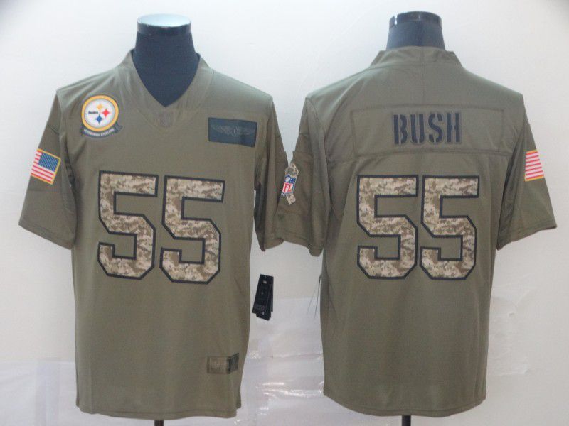 Men Pittsburgh Steelers #55 Bush Nike 2019 Olive Camo Salute to Service Limited NFL Jerseys